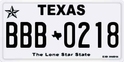 TX license plate BBB0218