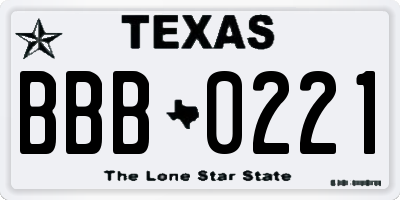 TX license plate BBB0221