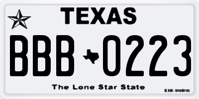 TX license plate BBB0223
