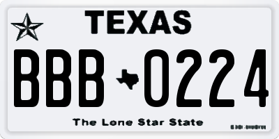 TX license plate BBB0224