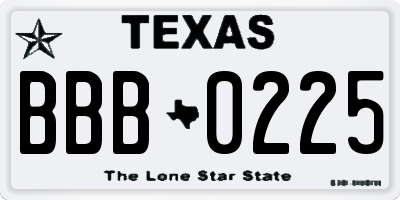 TX license plate BBB0225