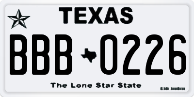 TX license plate BBB0226