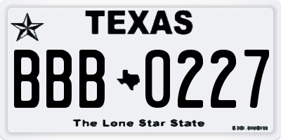 TX license plate BBB0227