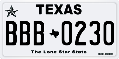 TX license plate BBB0230