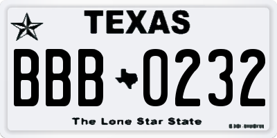 TX license plate BBB0232