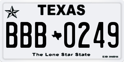 TX license plate BBB0249