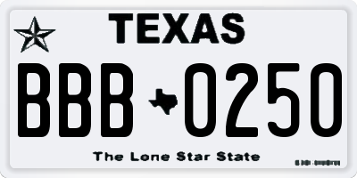 TX license plate BBB0250