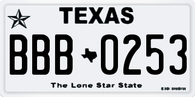 TX license plate BBB0253