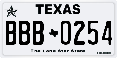 TX license plate BBB0254