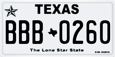 TX license plate BBB0260