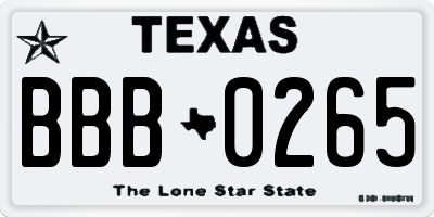 TX license plate BBB0265