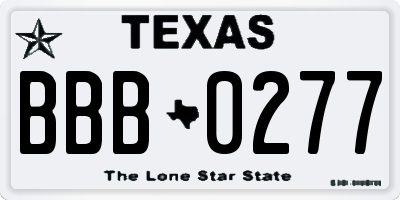 TX license plate BBB0277