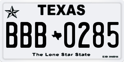 TX license plate BBB0285