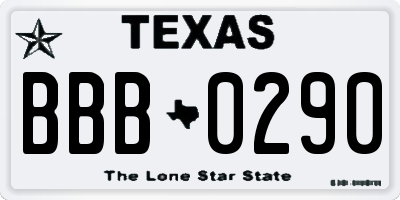 TX license plate BBB0290