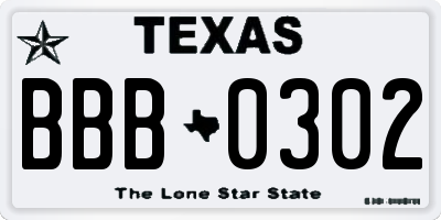 TX license plate BBB0302