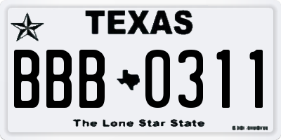 TX license plate BBB0311