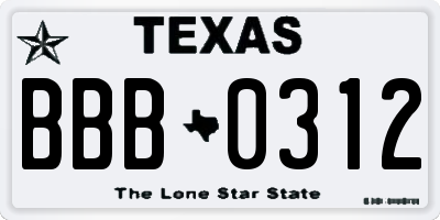 TX license plate BBB0312