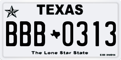 TX license plate BBB0313