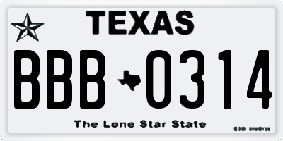 TX license plate BBB0314