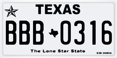 TX license plate BBB0316