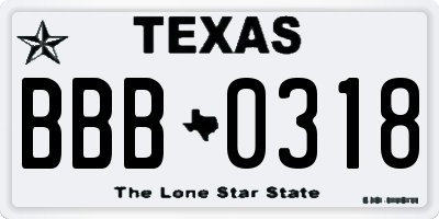TX license plate BBB0318