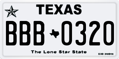 TX license plate BBB0320