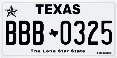 TX license plate BBB0325