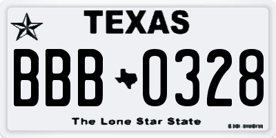 TX license plate BBB0328