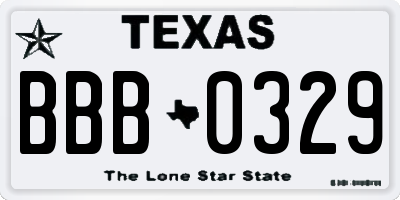 TX license plate BBB0329