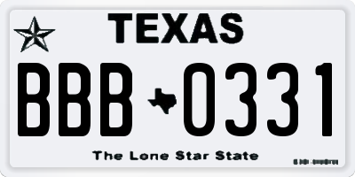 TX license plate BBB0331