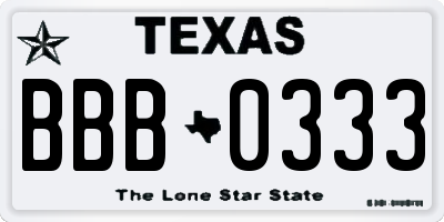 TX license plate BBB0333