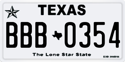 TX license plate BBB0354