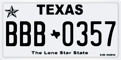 TX license plate BBB0357