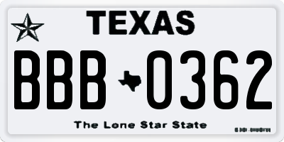 TX license plate BBB0362