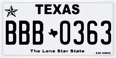 TX license plate BBB0363