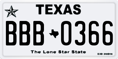 TX license plate BBB0366