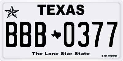 TX license plate BBB0377