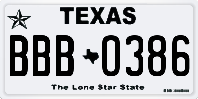 TX license plate BBB0386