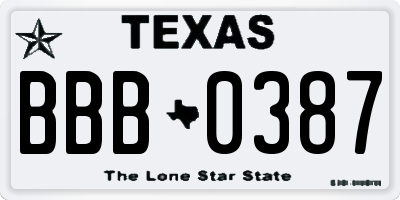 TX license plate BBB0387