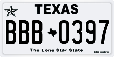 TX license plate BBB0397