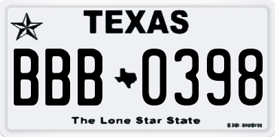 TX license plate BBB0398