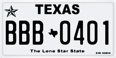 TX license plate BBB0401