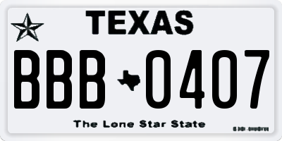 TX license plate BBB0407