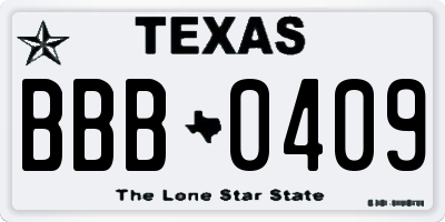 TX license plate BBB0409