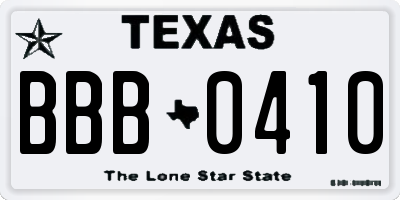 TX license plate BBB0410