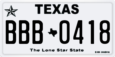 TX license plate BBB0418