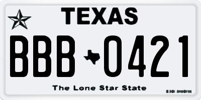 TX license plate BBB0421