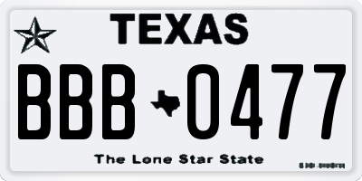 TX license plate BBB0477