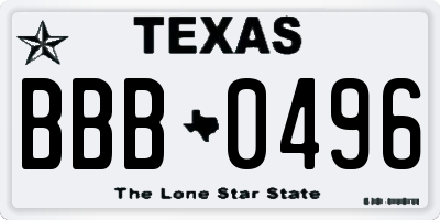 TX license plate BBB0496