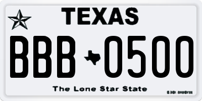 TX license plate BBB0500